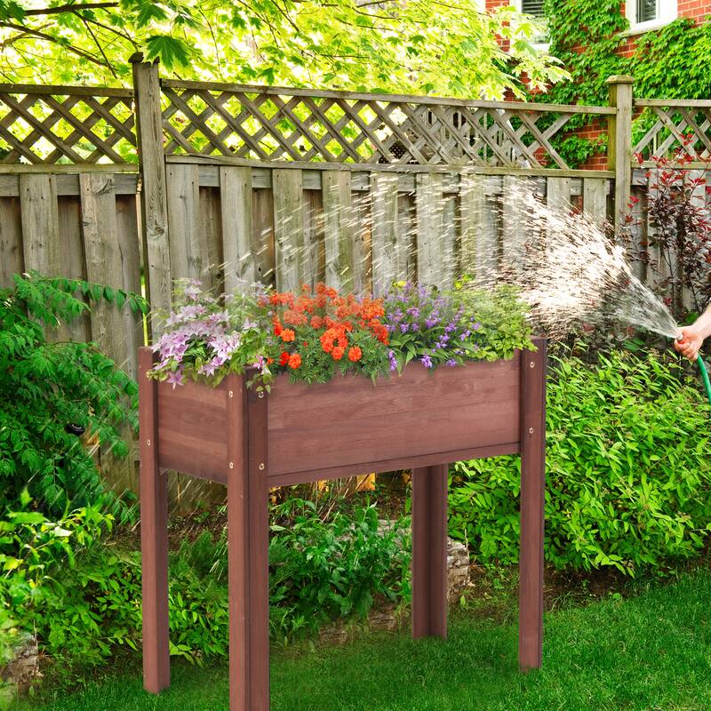 Modern Wooden Planter Box Garden Bed with Legs, for Outdoor Plants Flowers Fruits Vegetable Herb Growingg - 8' x 10'