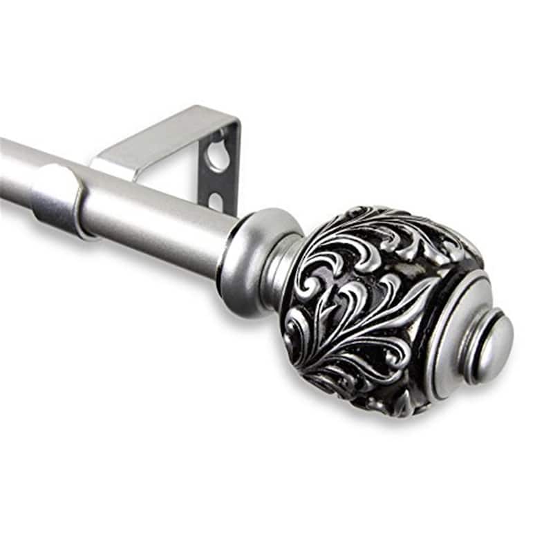Decorative Curtain Rod - Satin Nickel Finish, 48 Inch Window Rod with Brackets & Hardware - 84
