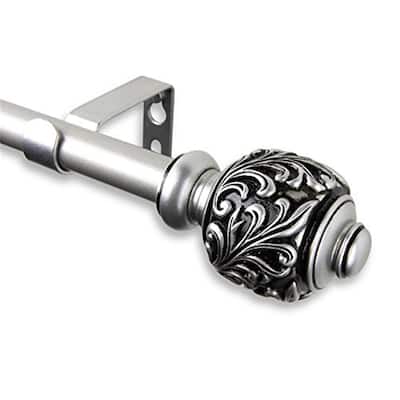 Decorative Curtain Rod - Satin Nickel Finish, 48 Inch Window Rod with Brackets & Hardware - 84