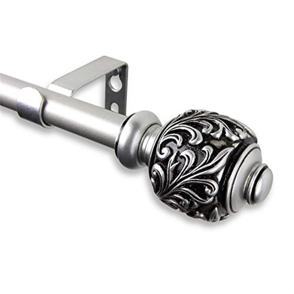 Decorative Curtain Rod - Satin Nickel Finish, 48 Inch Window Rod with Brackets & Hardware - 84
