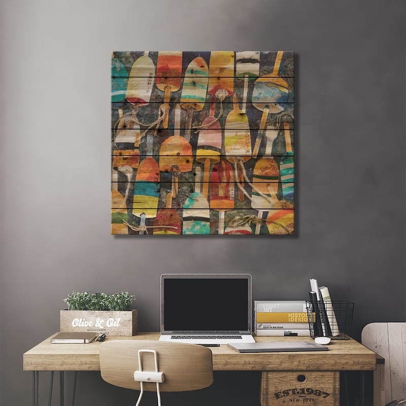 Buoy Collage Square Print On Wood by Edith Green - Multi-Color
