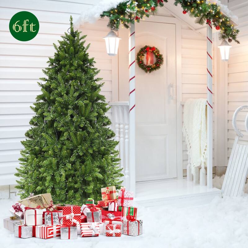 Gymax 6ft Pre-lit LED Light Christmas Fir Tree w/8 Flash Modes Patio