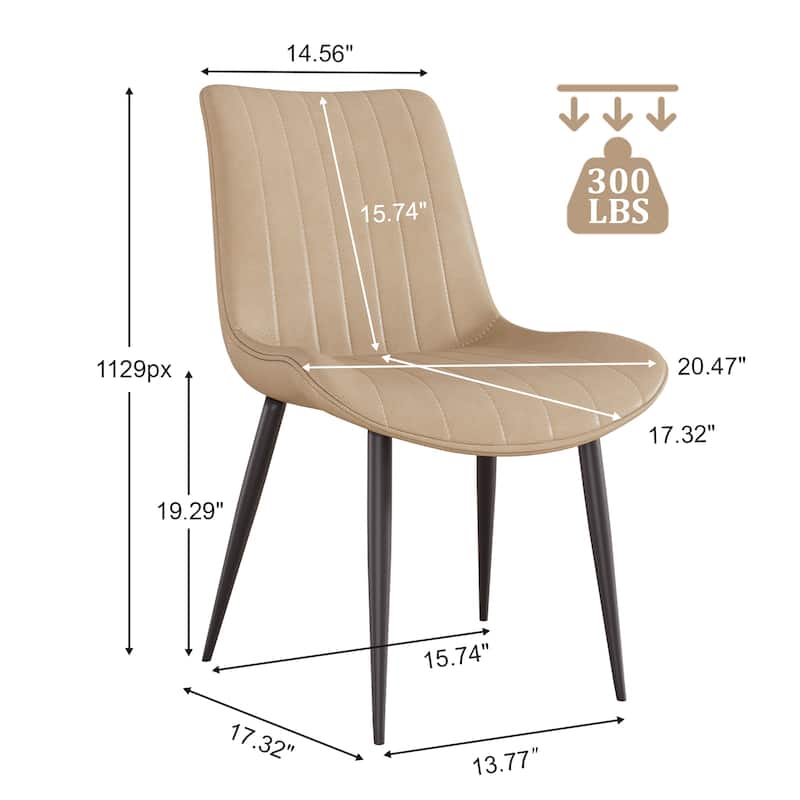 PU Leather Dining Chair with Metal Legs, Wave Pattern Upholstered Armless Chair Set of 4 for Kitchen, Restaurant, Living