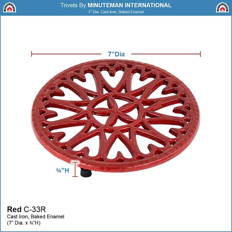 Minuteman International Enameled Sunburst Round Trivet for Stoves, 7 Inch Diameter, Red