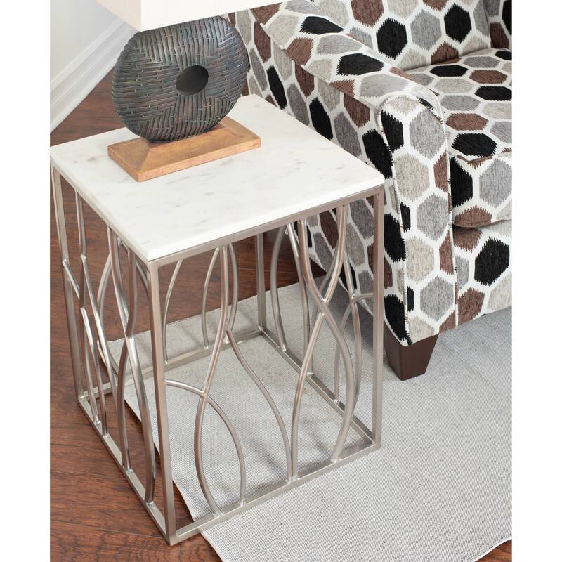 18" Modern Square End Table with Stainless Steel Base for Living Room and Bedroom