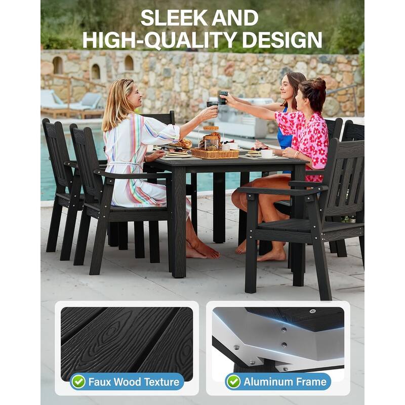 WINSOON 5-Piece HIPS All Weather Outdoor Patio Dining Sets with Umbrella Hole& Aluminum Frame,1-Table 4-Chairs