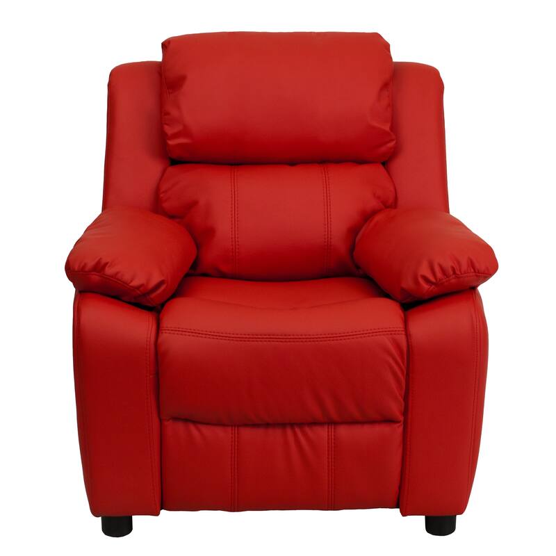 Deluxe Padded Contemporary Kids Recliner with Storage Arms
