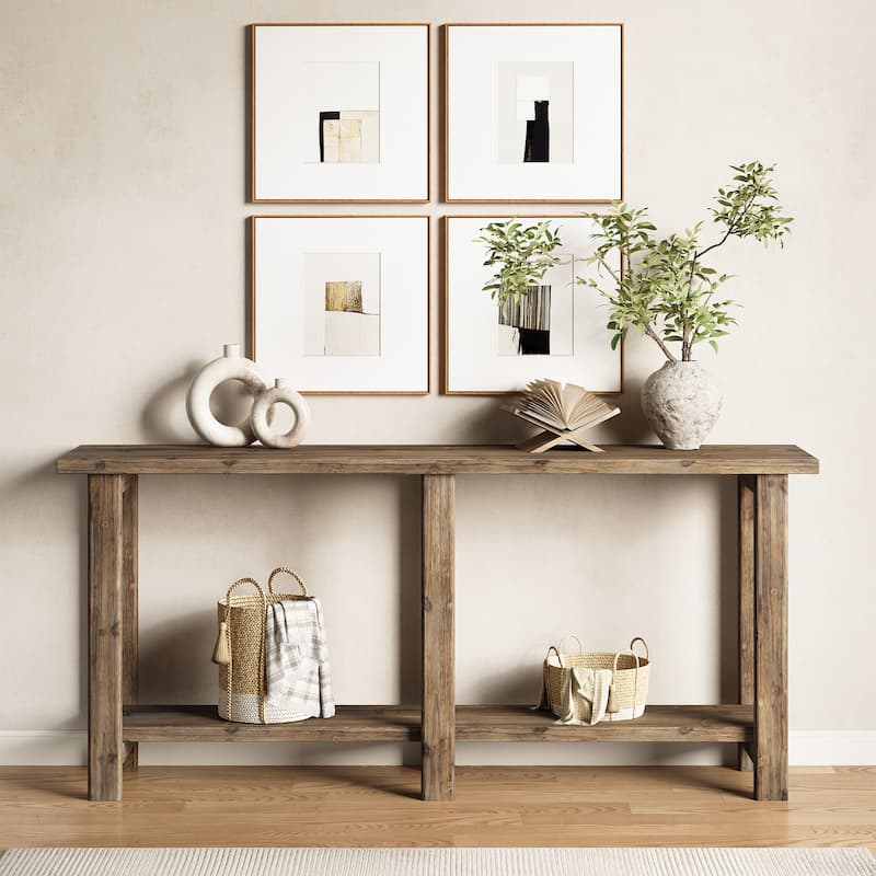 70.8 Inch Solid Wood Console Table with Storage Shelf - 11.8"D x 70.9"W x 31.8"H
