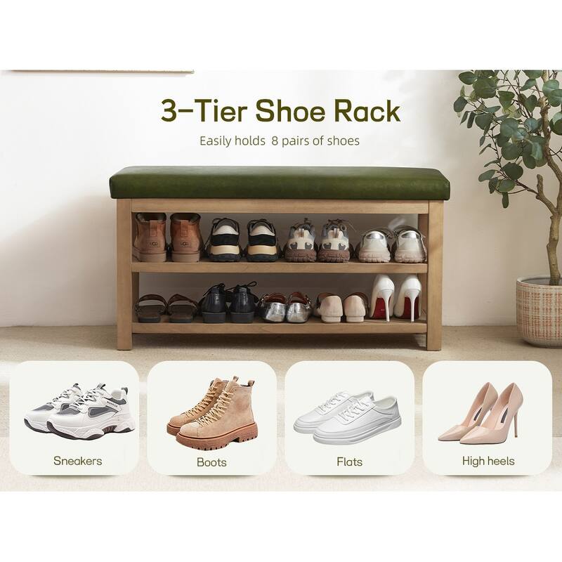 HUIMO Multi-Functional Modern Entryway Double Layer Shoe Bench 39 inch