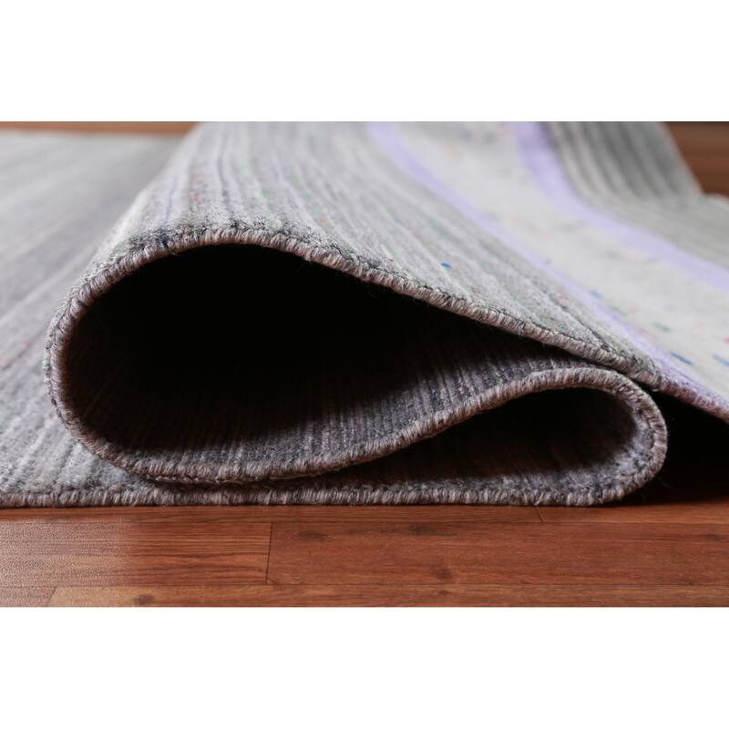 Hand Knotted Oriental 100% Wool Carpet Tribal Stripe Greys & Charcoal Gabbeh Area Rug - 12' 6'' X 9' 3''