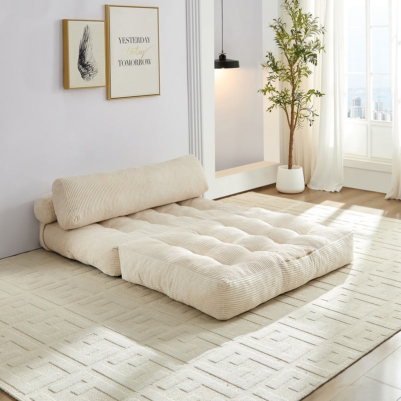 Mixoy W32''/W50'' Corded Velvet Fabric Folding Floor Lazy Futon Sofa Bed