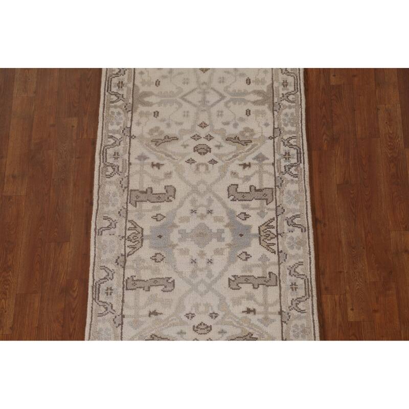 Ivory / Beige Oushak Oriental Runner Rug Handmade Wool Carpet - 2'7"x 11'10"