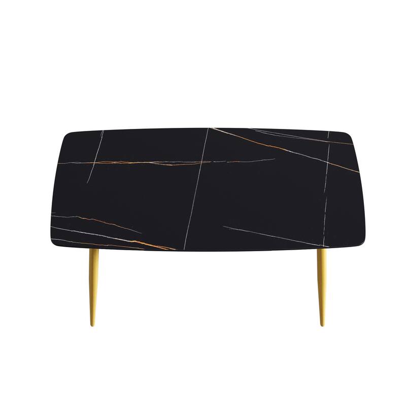 63" Modern Dining Table,Sintered Stone Tabletop and Solid Gold Carbon Steel Base