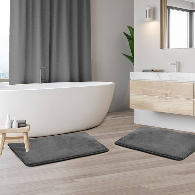 Clara Clark Ultra Soft Plush Bathroom Rug - Non-Slip, Velvet, Memory Foam Bath Mat - Set of 2