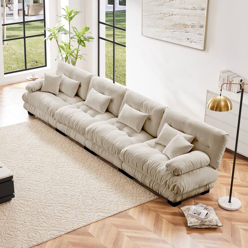 GDFStudio - Chenille 4-Seater 173.2" Deep Seat Sofa Couch - Light Coffee