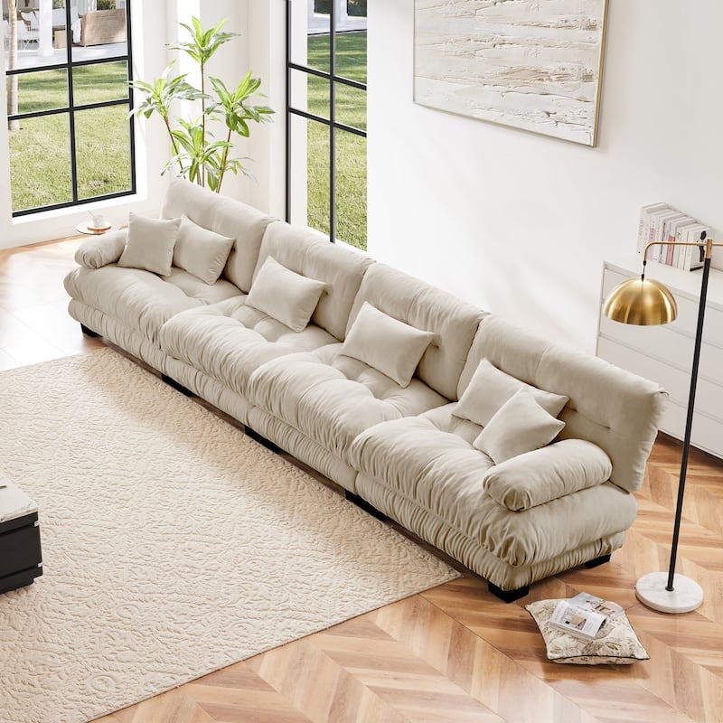 Rossetta 4-Seater Stylish Design Chenille Modular Sectional Sofa with Round Bolster Armrests