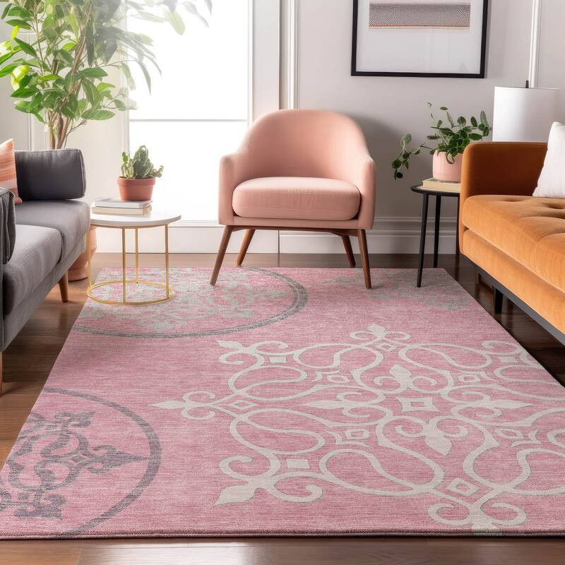Premium Washable Super Soft Transitional Scroll Mayfield Rug - Pink - 3' x 5'