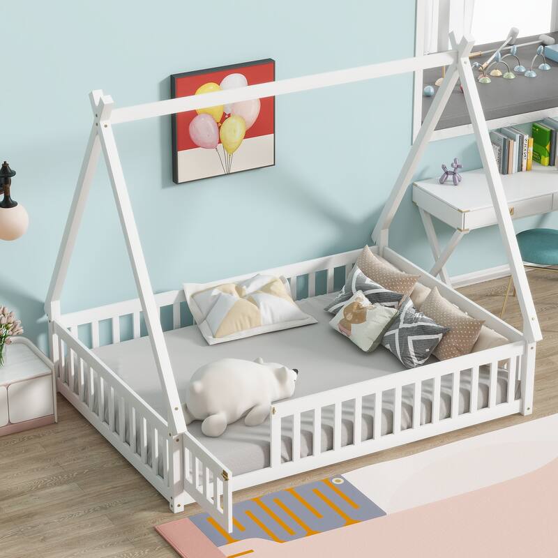 Rubber Wood Tent-shaped Floor Bed