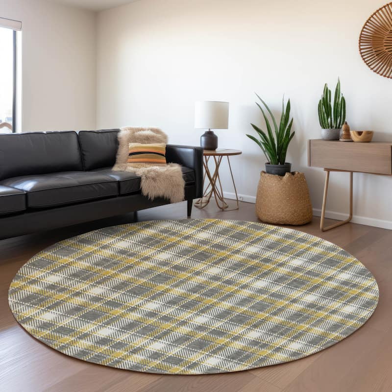 Premium Washable Super Soft Plaid Mayfield Rug - Gray - 8' x 8' - Round