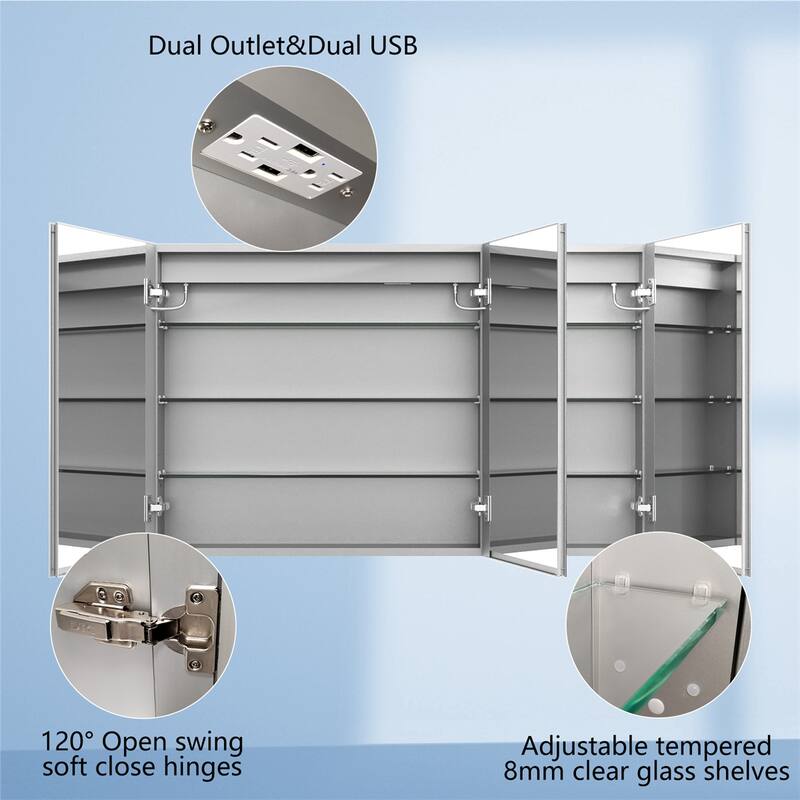 ExBrite LED Lighted Bathroom Medicine Cabinet with Mirror,Recessed or Surface Mount, Defog
