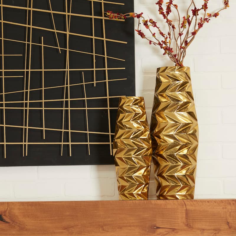 Modern Aluminum Metal Geometric Vase (Set of 2) - Silver, Gold, Black