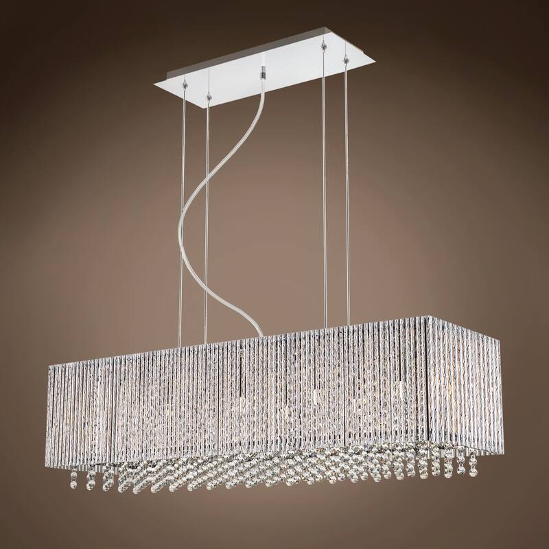 10 Light 35" Chrome Rectangle Island Table Pendant Crystal Chandelier - 35" Wide