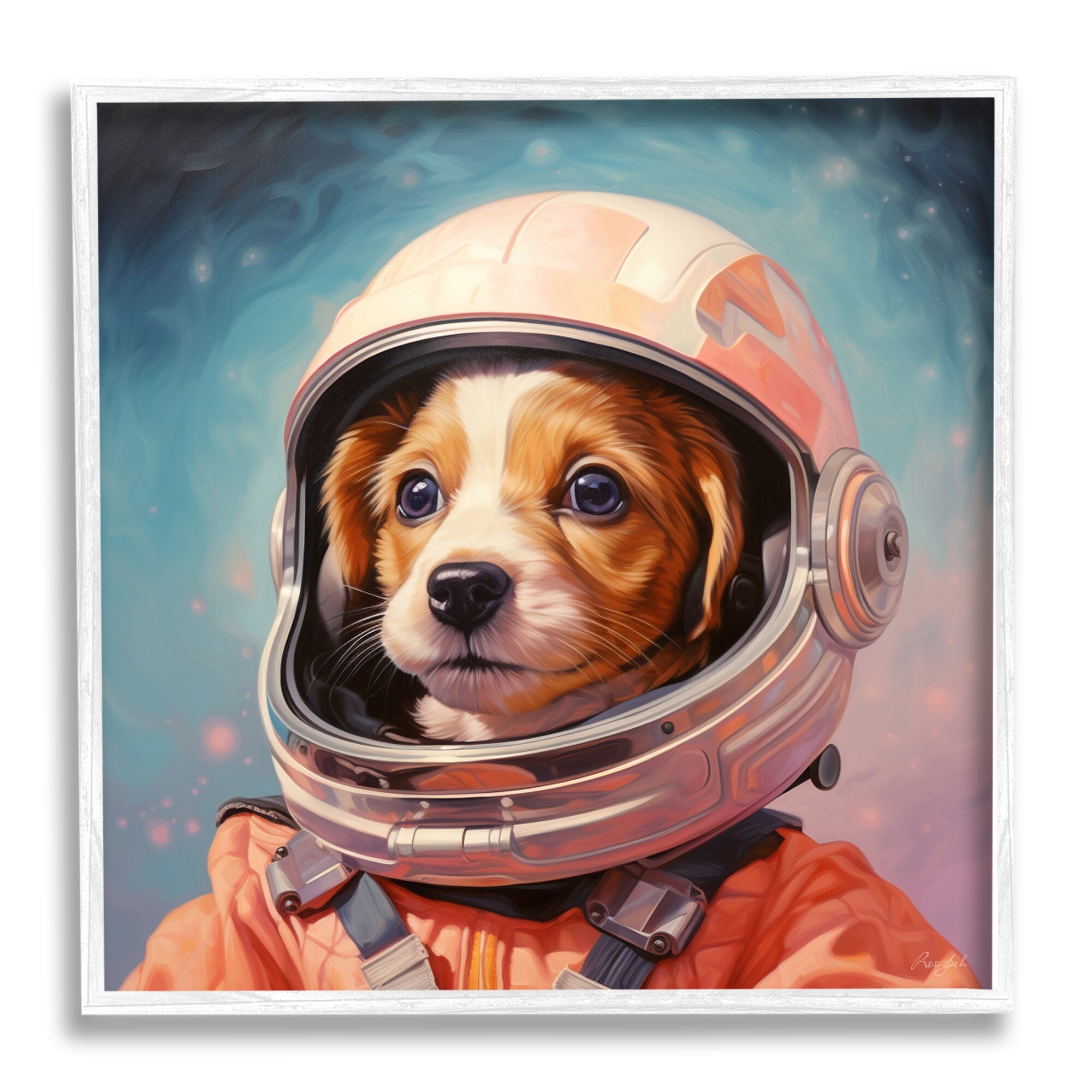 Stupell Industries Astronaut Dog In Space by Roozbeh Format White Framed