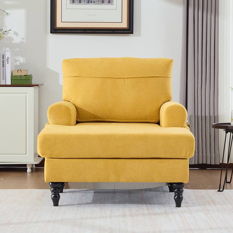 Modern Minimalist Chenille Fabric Chaise Lounge Recliner Single Sofa Living Room Bedroom - Yellow