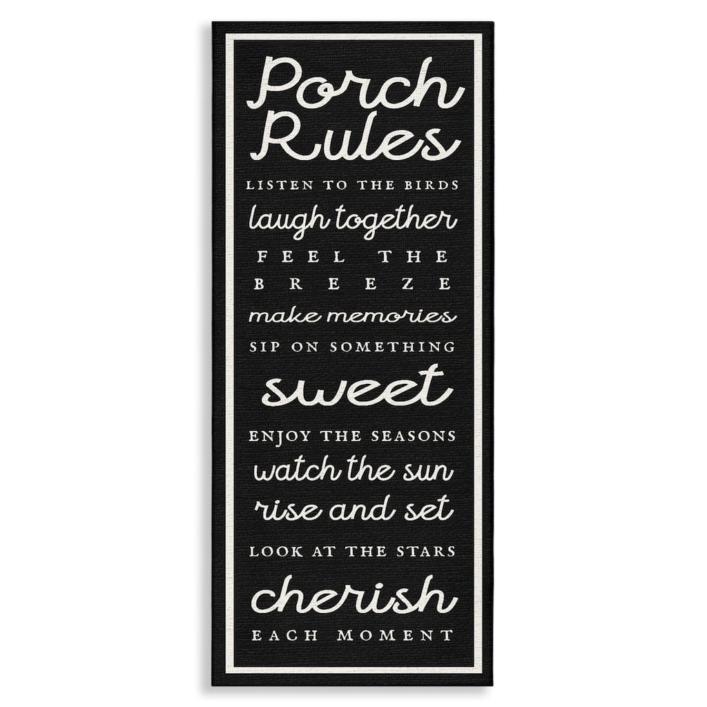 Stupell Porch Rules on Black Canvas Wall Art Design By Lil' Rue