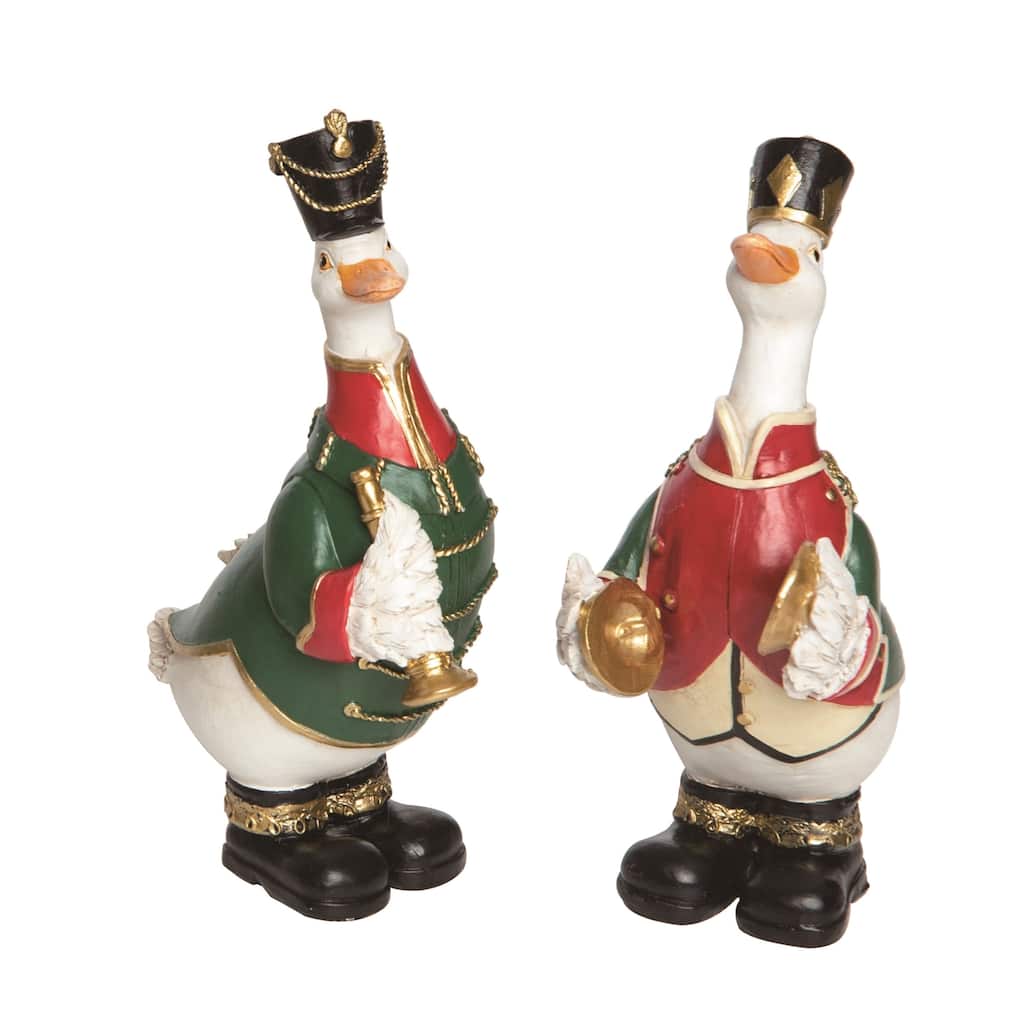 Transpac Small Resin Duck Nutcracker Figurine Set of 2 Christmas Home Decorations