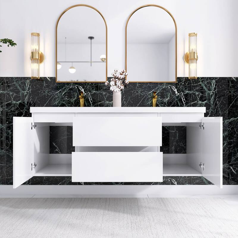 60" Wall-Mounted 2-drawer Bathroom Vanity Set with Integrated Double Sink