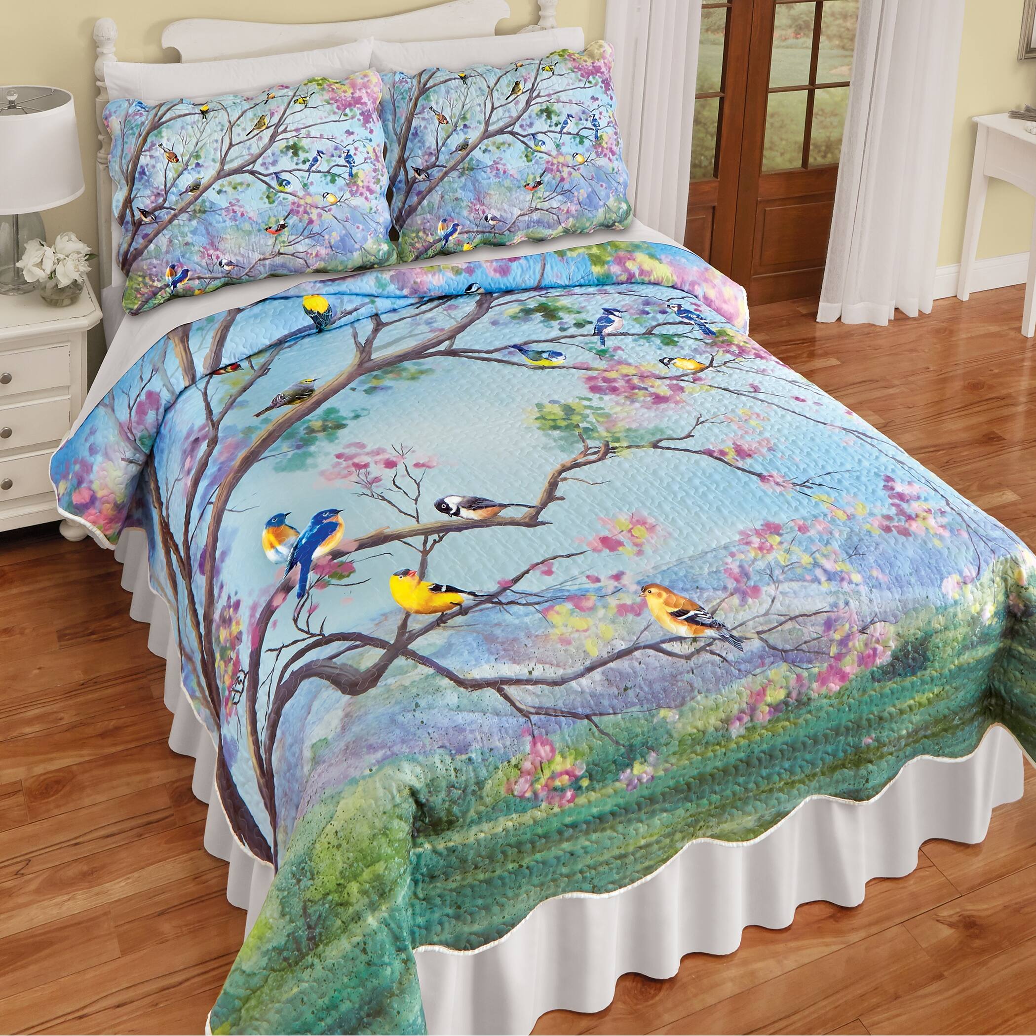 Birds on Flowering Branch Scalloped Edge Quilt On Sale Bed Bath