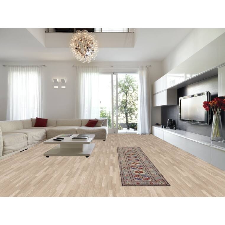 Hand Knotted Oriental 100% Wool Carpet Traditional Geometric Greys & Charcoal Kazak Runner Rug - 13' 3'' X 2' 8''