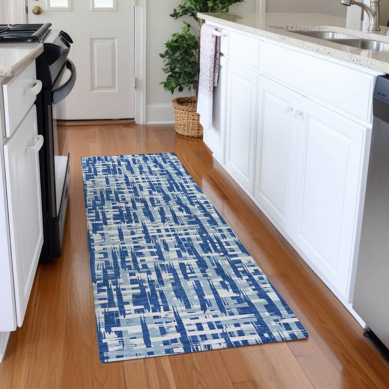Premium Washable Super Soft Abstract Weave Mayfield Rug - Blue - 2'3" x 7'6"
