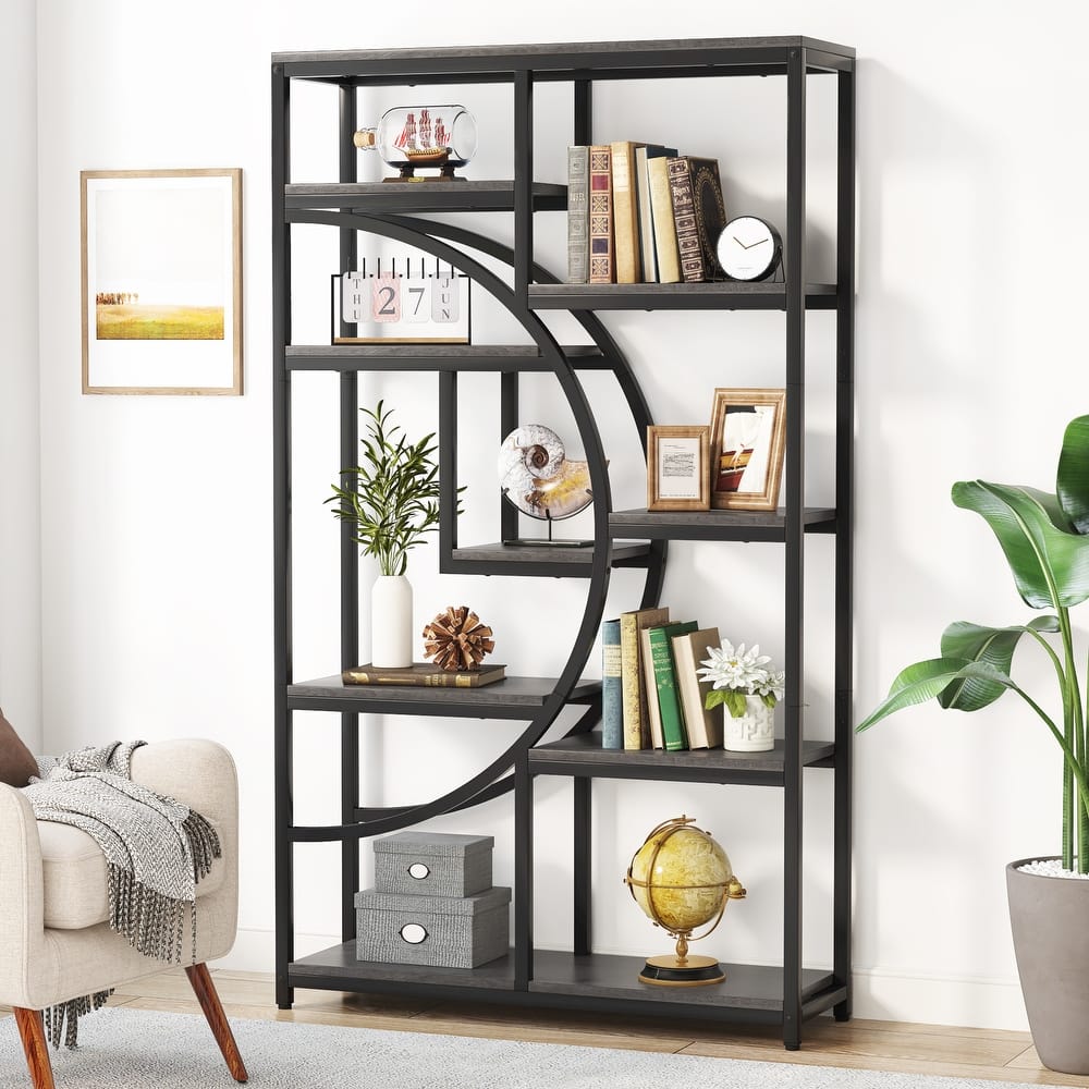 Bookshelf 5 Shelf Bookcase, Industrial Etagere Bookcase with 8-Open Storage Shelf