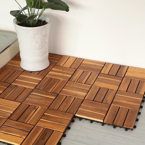 12-slat Acacia Flooring Tiles (Pack of 10)