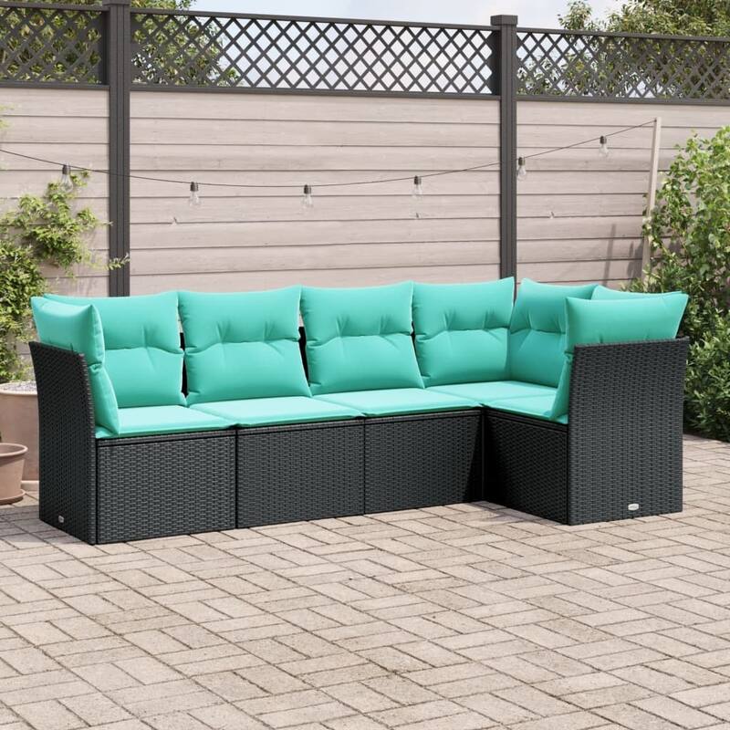 vidaXL 5 Piece Patio Sofa Set with Cushions Black Poly Rattan - 92.1x27.2x48.8-Without table
