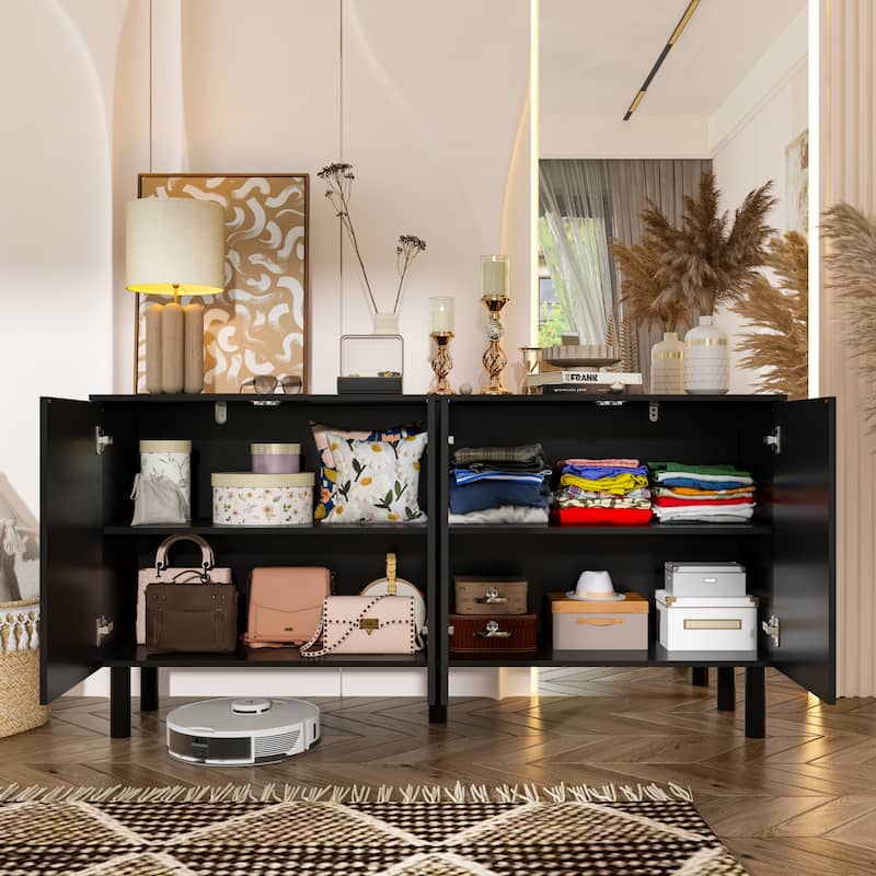 White Sideboard Bookcase Kitchen Cabinet Buffet Credenza End Table Whie/Black