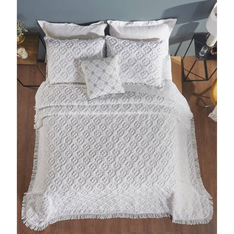 Better Trends Charleston Collection 4-Piece 100% Cotton Tufted Diamond Design Bedspread Set - Machine Washable & Tumble Dry Safe