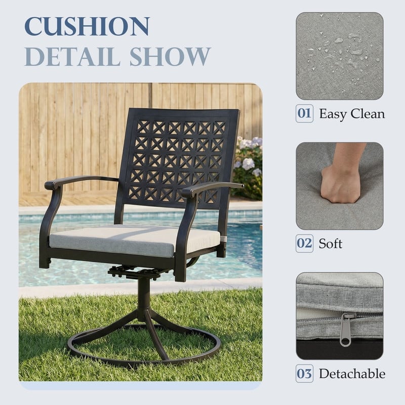 Patio Dining Chairs, Outdoor Metal Chairs with Armrests, Chair Set with Cushions, 2-Piece Set, Suitable for Patios and Gardens