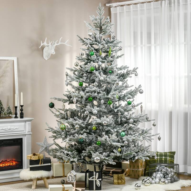 HOMCOM 8 Foot Snow Flocked Artificial Christmas Tree - 7.87 ft - 8 Foot - Green