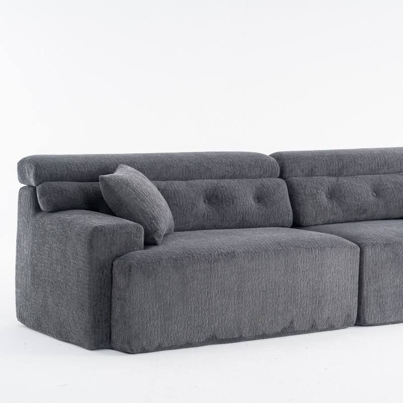 4-Seater Compression Sofa with Pillows, Wood Grain Chenille Fabric