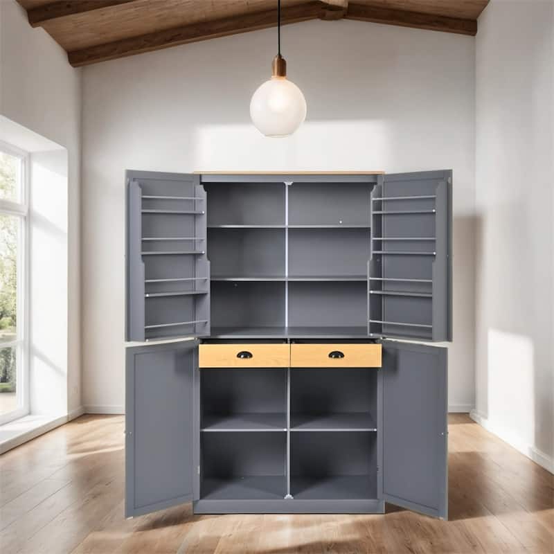 Freestanding Kitchen Pantry w/ Drawer, Adjustable Shelves,Door Shelves