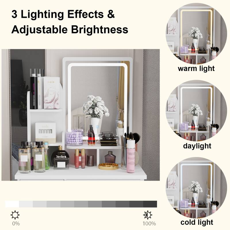 31.5" Wide Makeup Vanity With Stool and Touching Light Mirror - 31.5"W