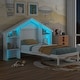 preview thumbnail 24 of 39, Wood Platform Bed with House-shaped Storage Headboard and Built-in LED White - Twin