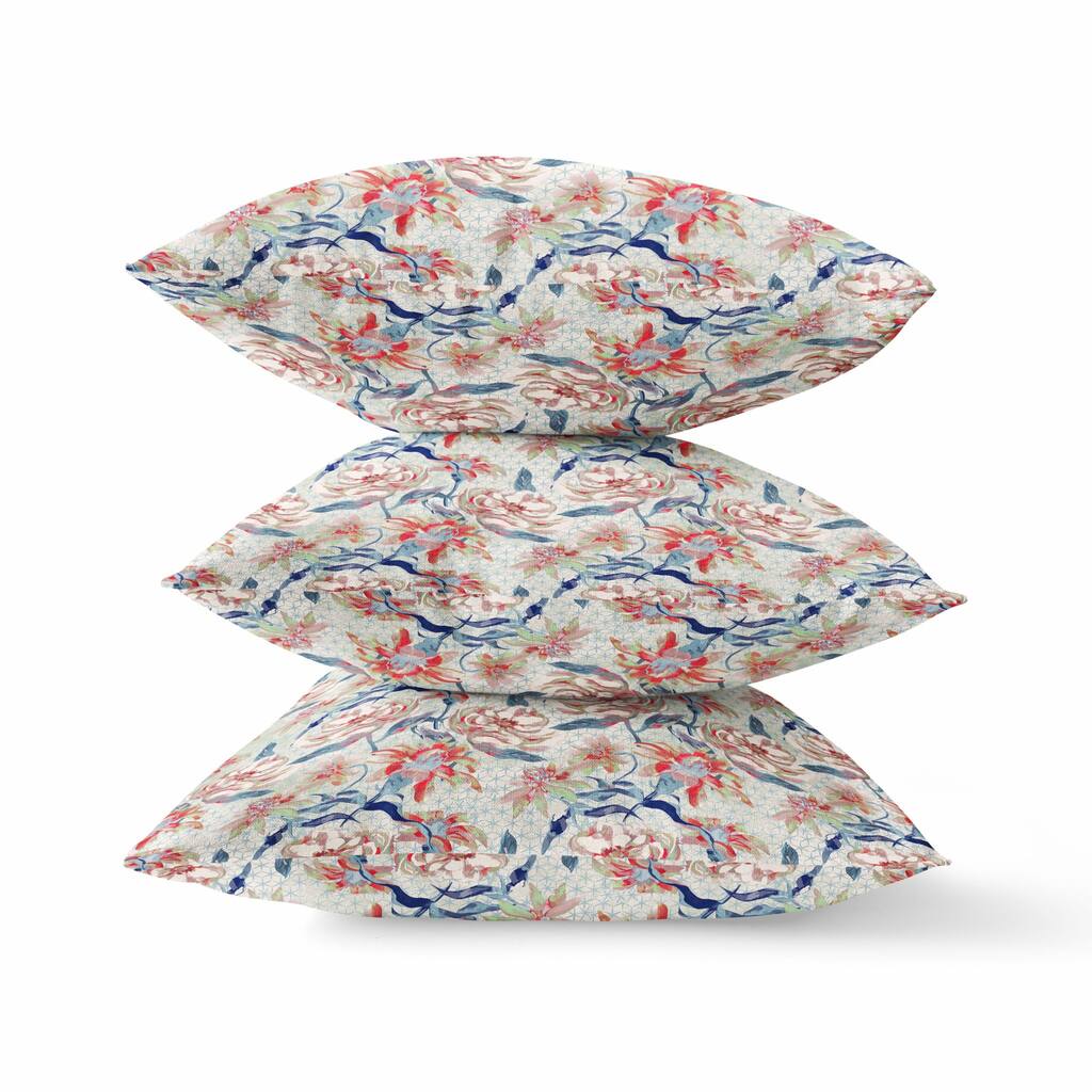 16" Red Indigo Roses Zippered Suede Throw Pillow