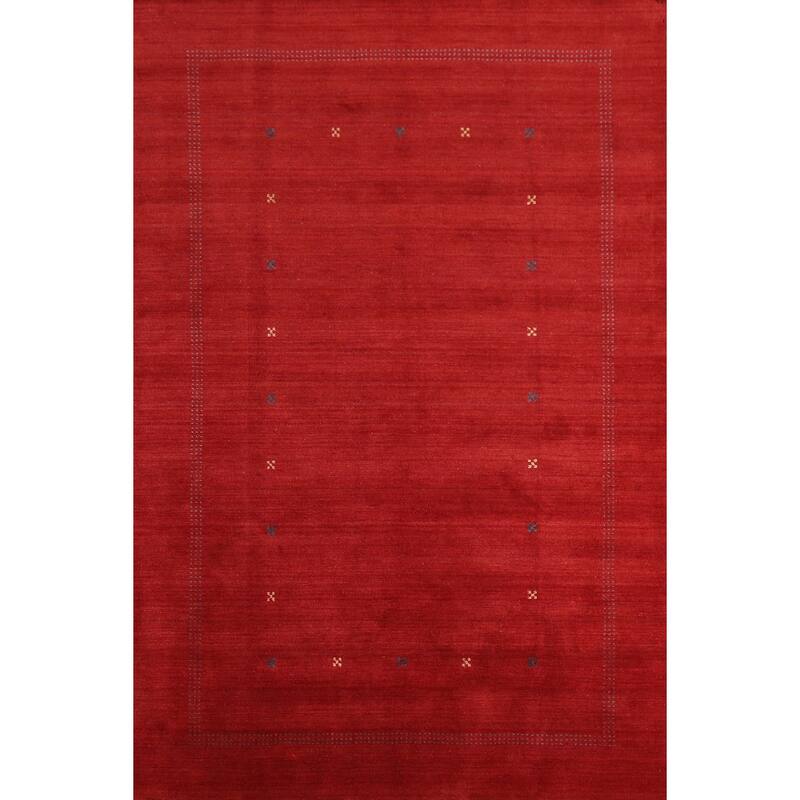 Hand Knotted Oriental 100% Wool Carpet Tribal Tribal Red Gabbeh Area Rug - 9' 10'' X 6' 9''