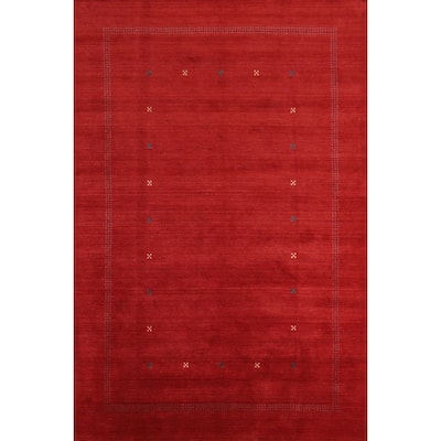 Hand Knotted Oriental 100% Wool Carpet Tribal Tribal Red Gabbeh Area Rug - 9' 10'' X 6' 9''