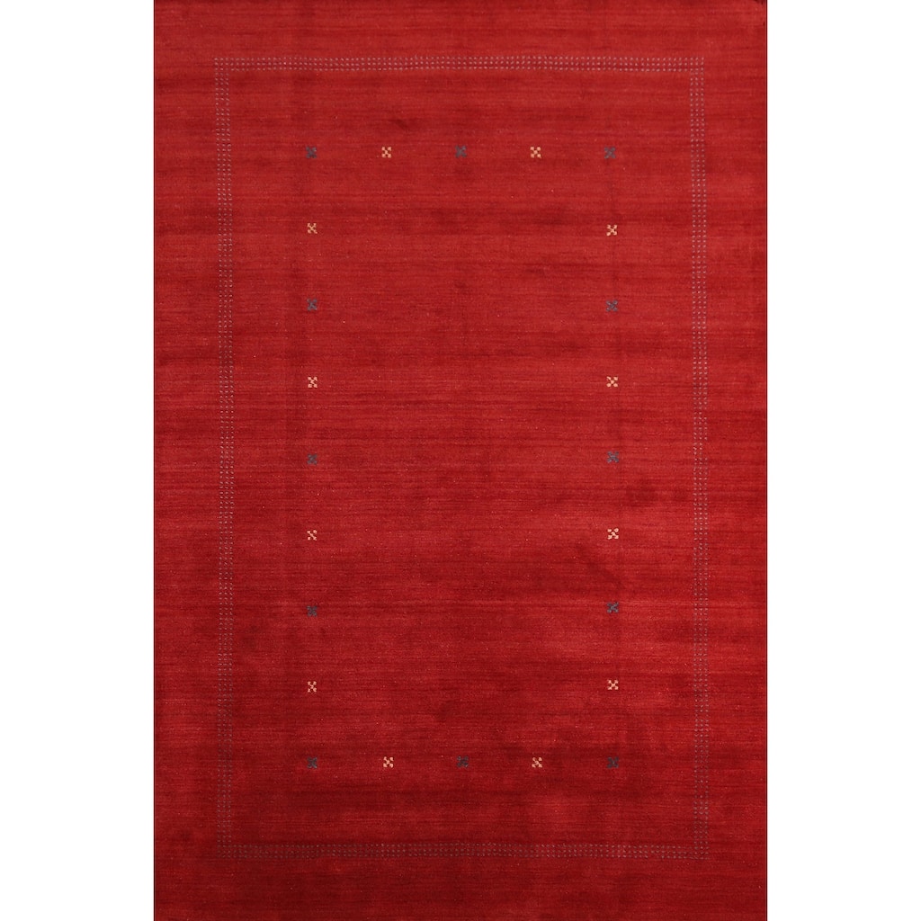 Hand Knotted Oriental 100% Wool Carpet Tribal Tribal Red Gabbeh Area Rug - 9' 10'' X 6' 9''