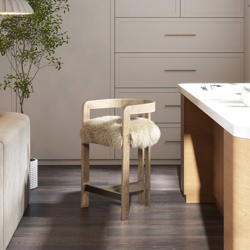 Low Back Genuine Fur Counter Stool
